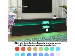Sale Suporte de TV moderno , painel transparente, LED regulável, para sala de estar e sala de jantar, 180 x 35 x 45 cm Preto