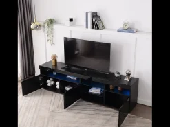 Sale Suporte de TV moderno , painel transparente, LED regulável, para sala de estar e sala de jantar, 180 x 35 x 45 cm Preto
