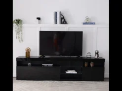Sale Suporte de TV moderno , painel transparente, LED regulável, para sala de estar e sala de jantar, 180 x 35 x 45 cm Preto