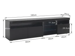 Sale Suporte de TV moderno , painel transparente, LED regulável, para sala de estar e sala de jantar, 180 x 35 x 45 cm Preto