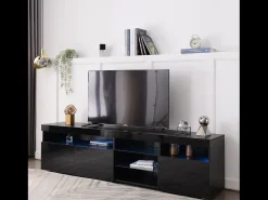 Sale Suporte de TV moderno , painel transparente, LED regulável, para sala de estar e sala de jantar, 180 x 35 x 45 cm Preto