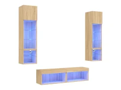 Móvel De Tv*Helloshop26 Suporte de TV multimídia prateleira de TV buffet de TV sala de jantar sala de estar quarto com LED 6 peças carvalho Sonoma madeira projetada marrom 02_0029458 Castanho