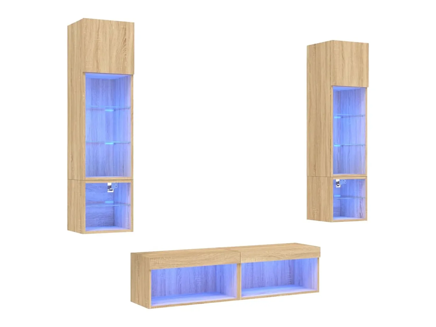 Móvel De Tv*Helloshop26 Suporte de TV multimídia prateleira de TV buffet de TV sala de jantar sala de estar quarto com LED 6 peças carvalho Sonoma madeira projetada marrom 02_0029458 Castanho