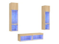 Móvel De Tv*Helloshop26 Suporte de TV multimídia prateleira de TV buffet de TV sala de jantar sala de estar quarto com LED 6 peças carvalho Sonoma madeira projetada marrom 02_0029458 Castanho