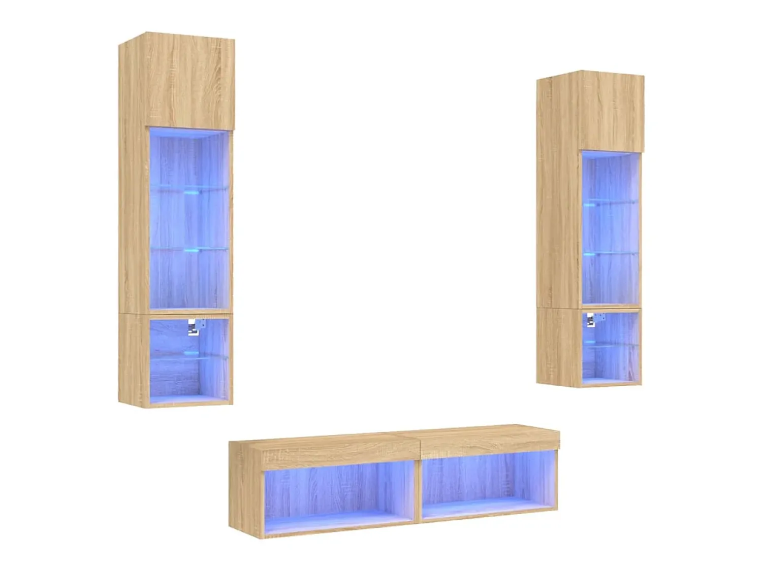 Móvel De Tv*Helloshop26 Suporte de TV multimídia prateleira de TV buffet de TV sala de jantar sala de estar quarto com LED 6 peças carvalho Sonoma madeira projetada marrom 02_0029458 Castanho