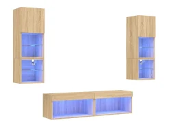 Sale Helloshop26 Suporte de TV multimídia prateleira de TV buffet de TV sala de jantar sala de estar quarto com LED 6 peças carvalho Sonoma madeira projetada marrom 02_0029455 Castanho