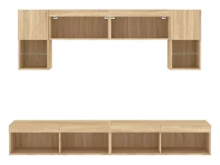 Móvel De Tv|Helloshop26 Suporte de TV multimídia prateleira de TV buffet de TV sala de jantar sala de estar quarto com LED 6 peças carvalho Sonoma madeira projetada marrom 02_0029454 Castanho