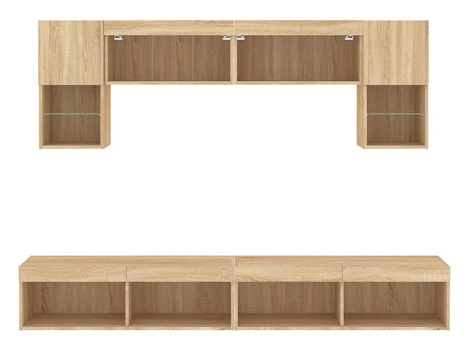 Móvel De Tv|Helloshop26 Suporte de TV multimídia prateleira de TV buffet de TV sala de jantar sala de estar quarto com LED 6 peças carvalho Sonoma madeira projetada marrom 02_0029454 Castanho