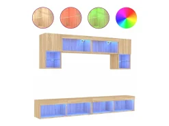 Móvel De Tv|Helloshop26 Suporte de TV multimídia prateleira de TV buffet de TV sala de jantar sala de estar quarto com LED 6 peças carvalho Sonoma madeira projetada marrom 02_0029454 Castanho