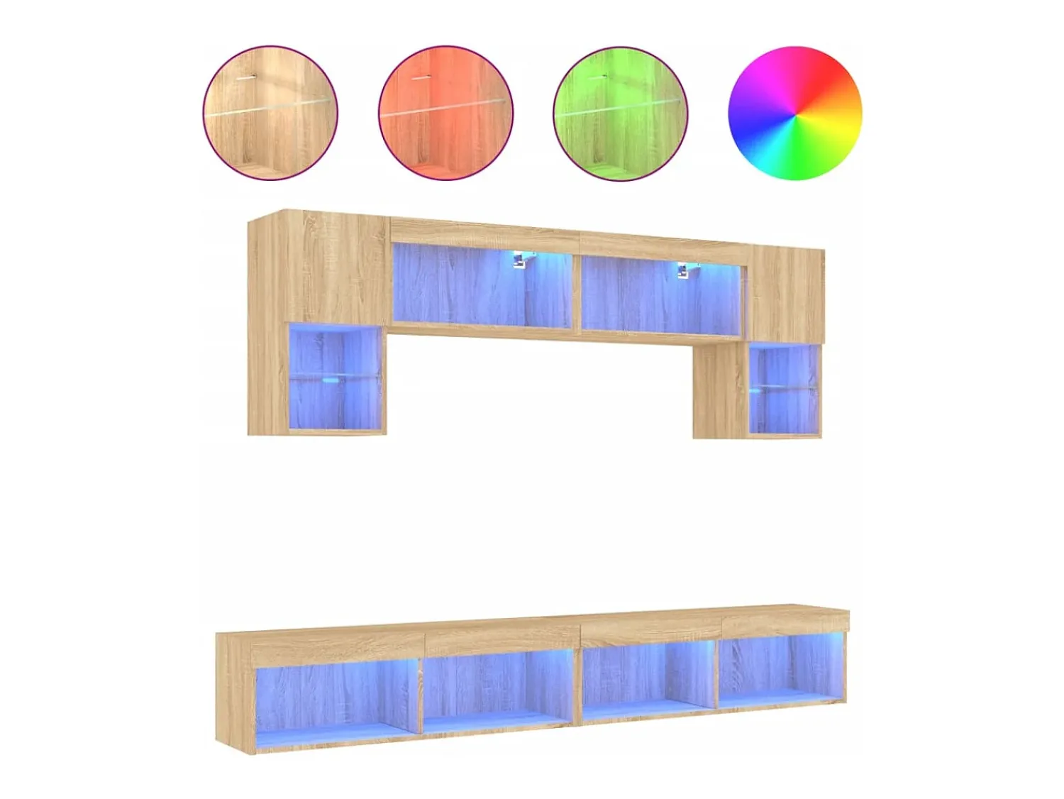 Móvel De Tv|Helloshop26 Suporte de TV multimídia prateleira de TV buffet de TV sala de jantar sala de estar quarto com LED 6 peças carvalho Sonoma madeira projetada marrom 02_0029454 Castanho