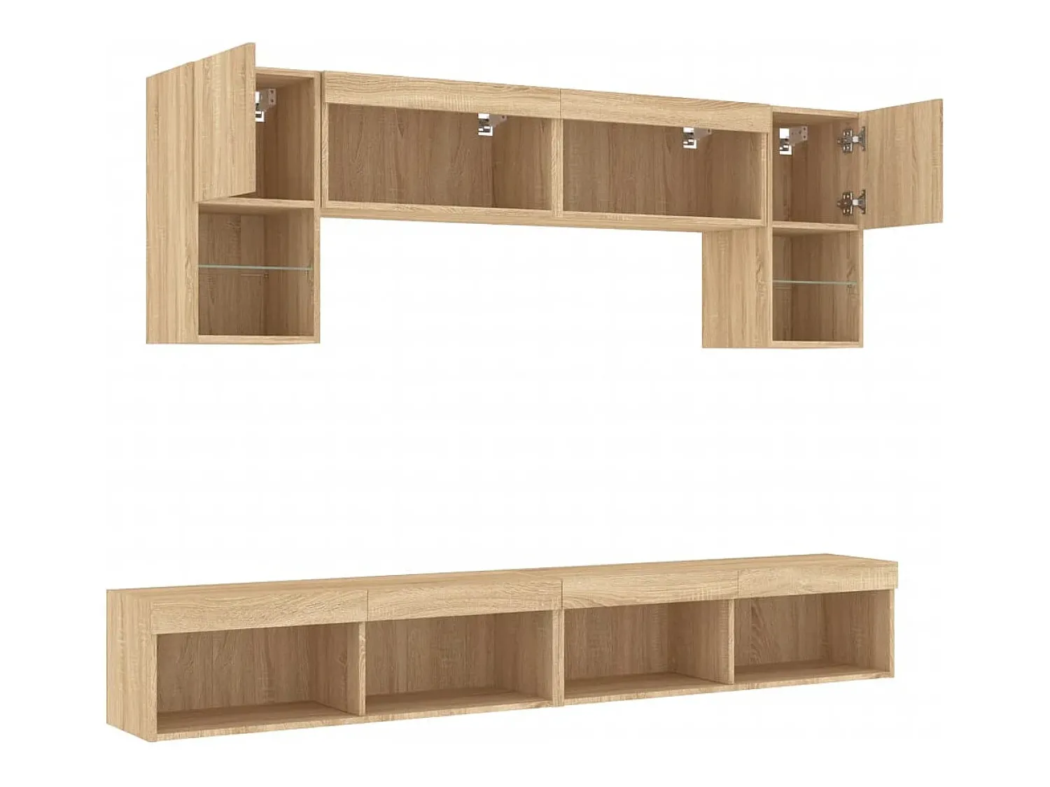 Móvel De Tv|Helloshop26 Suporte de TV multimídia prateleira de TV buffet de TV sala de jantar sala de estar quarto com LED 6 peças carvalho Sonoma madeira projetada marrom 02_0029454 Castanho