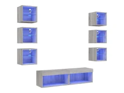 Móvel De Tv*Helloshop26 Suporte de TV multimídia prateleira de TV buffet de TV sala de jantar sala de estar quarto com LED 8 peças Sonoma Engineered Wood cinza 02_0029483 Castanho