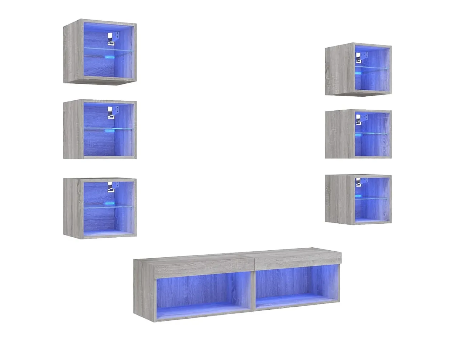 Móvel De Tv*Helloshop26 Suporte de TV multimídia prateleira de TV buffet de TV sala de jantar sala de estar quarto com LED 8 peças Sonoma Engineered Wood cinza 02_0029483 Castanho