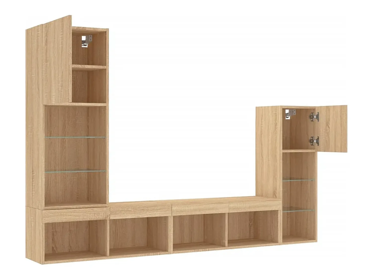 Móvel De Tv*Helloshop26 Suporte de TV multimídia prateleira de TV buffet de TV sala de jantar sala de estar quarto com LED 4 peças carvalho Sonoma madeira projetada marrom 02_0029363 Castanho