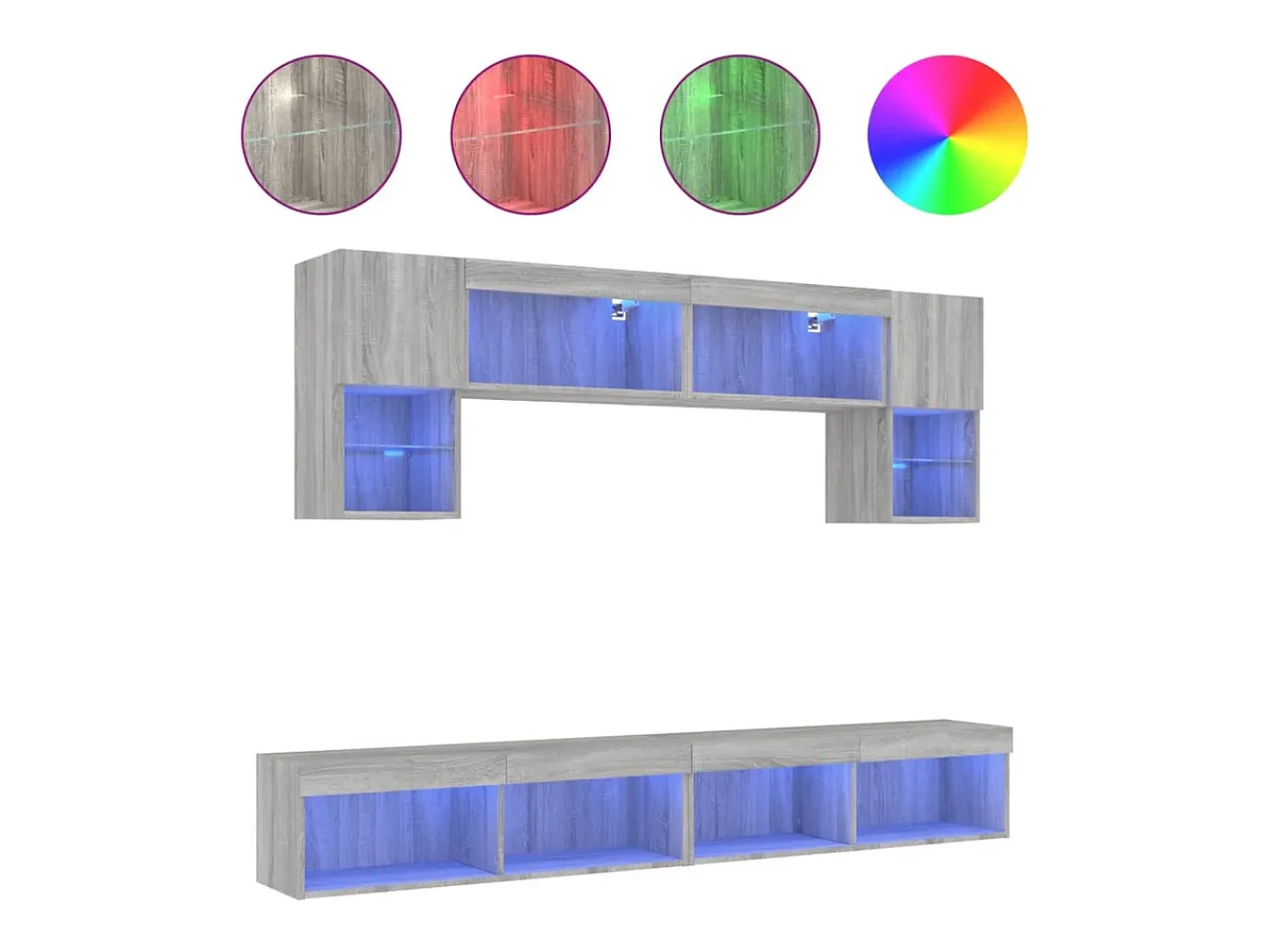 Discount Helloshop26 Suporte de TV multimídia prateleira de TV buffet de TV sala de jantar sala de estar quarto com LED 6 peças Sonoma Engineered Wood cinza 02_0029463 Castanho