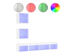 Móvel De Tv*Helloshop26 Suporte de TV multimídia prateleira de TV buffet de TV sala de jantar sala de estar quarto com LED 5 peças madeira projetada 02_0029379 Branco