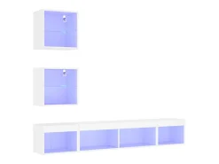 Móvel De Tv*Helloshop26 Suporte de TV multimídia prateleira de TV buffet de TV sala de jantar sala de estar quarto com LED 5 peças madeira projetada 02_0029379 Branco