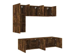 Móvel De Tv|Helloshop26 Suporte de TV multimídia prateleira de TV aparador de TV sala de jantar sala de estar quarto 5 peças carvalho defumado madeira projetada marrom 02_0029287 Castanho