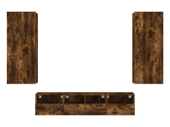 Móvel De Tv|Helloshop26 Suporte de TV multimídia prateleira de TV aparador de TV sala de jantar sala de estar quarto 5 peças carvalho defumado madeira projetada marrom 02_0029294 Castanho