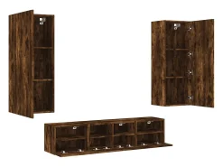 Móvel De Tv|Helloshop26 Suporte de TV multimídia prateleira de TV aparador de TV sala de jantar sala de estar quarto 5 peças carvalho defumado madeira projetada marrom 02_0029294 Castanho