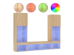 Outlet Helloshop26 Suporte de TV multimídia prateleira de TV buffet de TV sala de jantar sala de estar quarto com LED 5 peças carvalho Sonoma madeira projetada marrom 02_0029418 Castanho