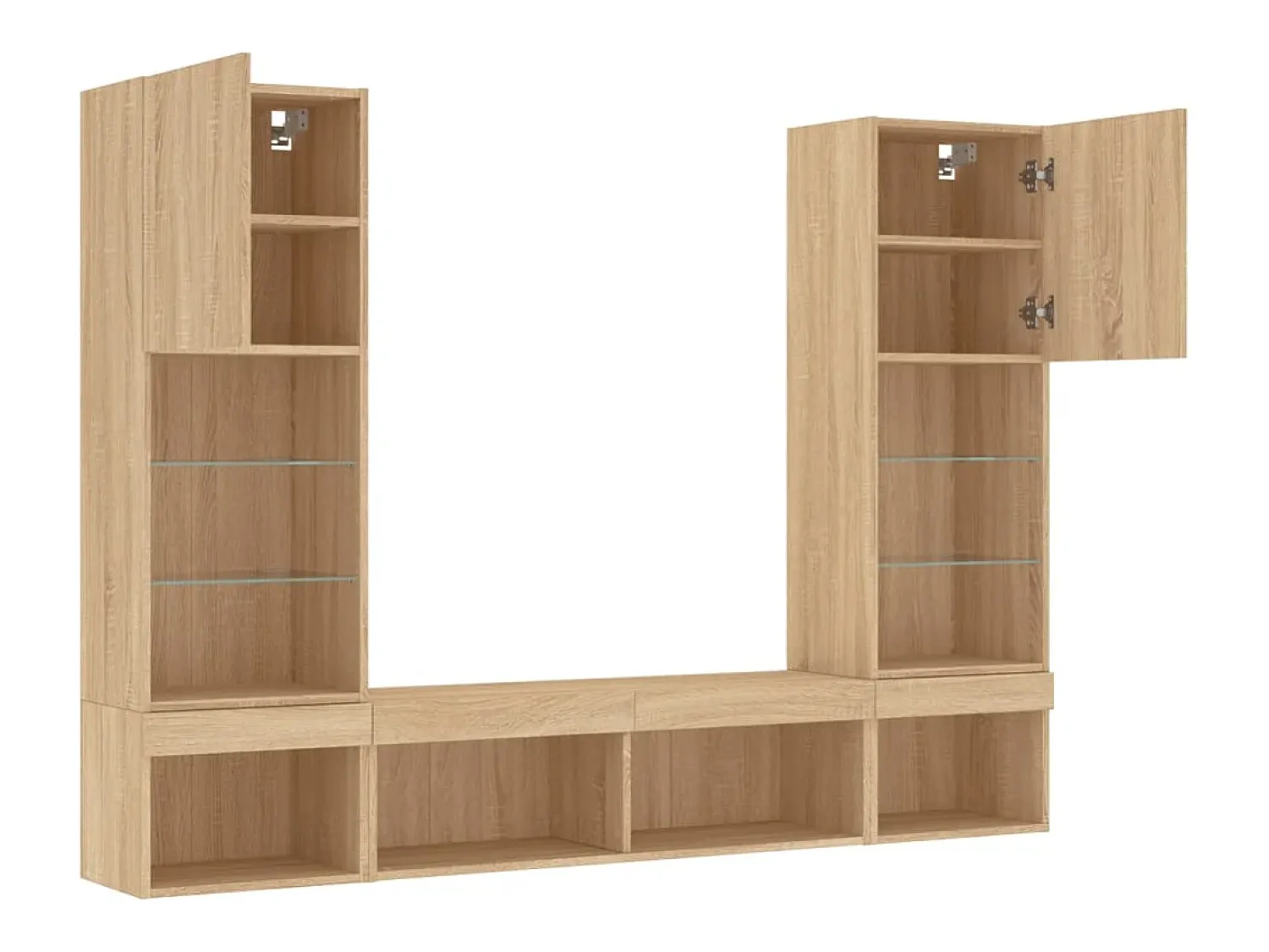 Outlet Helloshop26 Suporte de TV multimídia prateleira de TV buffet de TV sala de jantar sala de estar quarto com LED 5 peças carvalho Sonoma madeira projetada marrom 02_0029418 Castanho