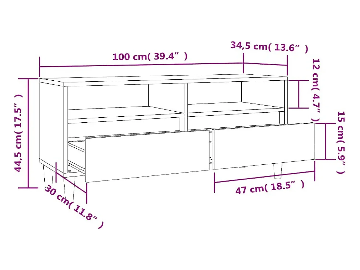Móvel De Tv|Helloshop26 Suporte de TV multimídia prateleira de TV aparador de TV sala de jantar sala de estar quarto 100 x 345 x 445 cm madeira projetada cinza 02_0025475 Castanho