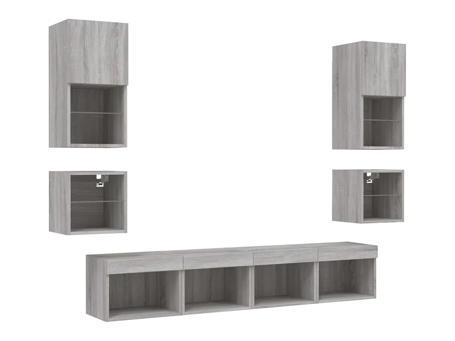Móvel De Tv*Helloshop26 Suporte de TV multimídia prateleira de TV buffet de TV sala de jantar sala de estar quarto com LED 8 peças Sonoma Engineered Wood cinza 02_0029484 Castanho