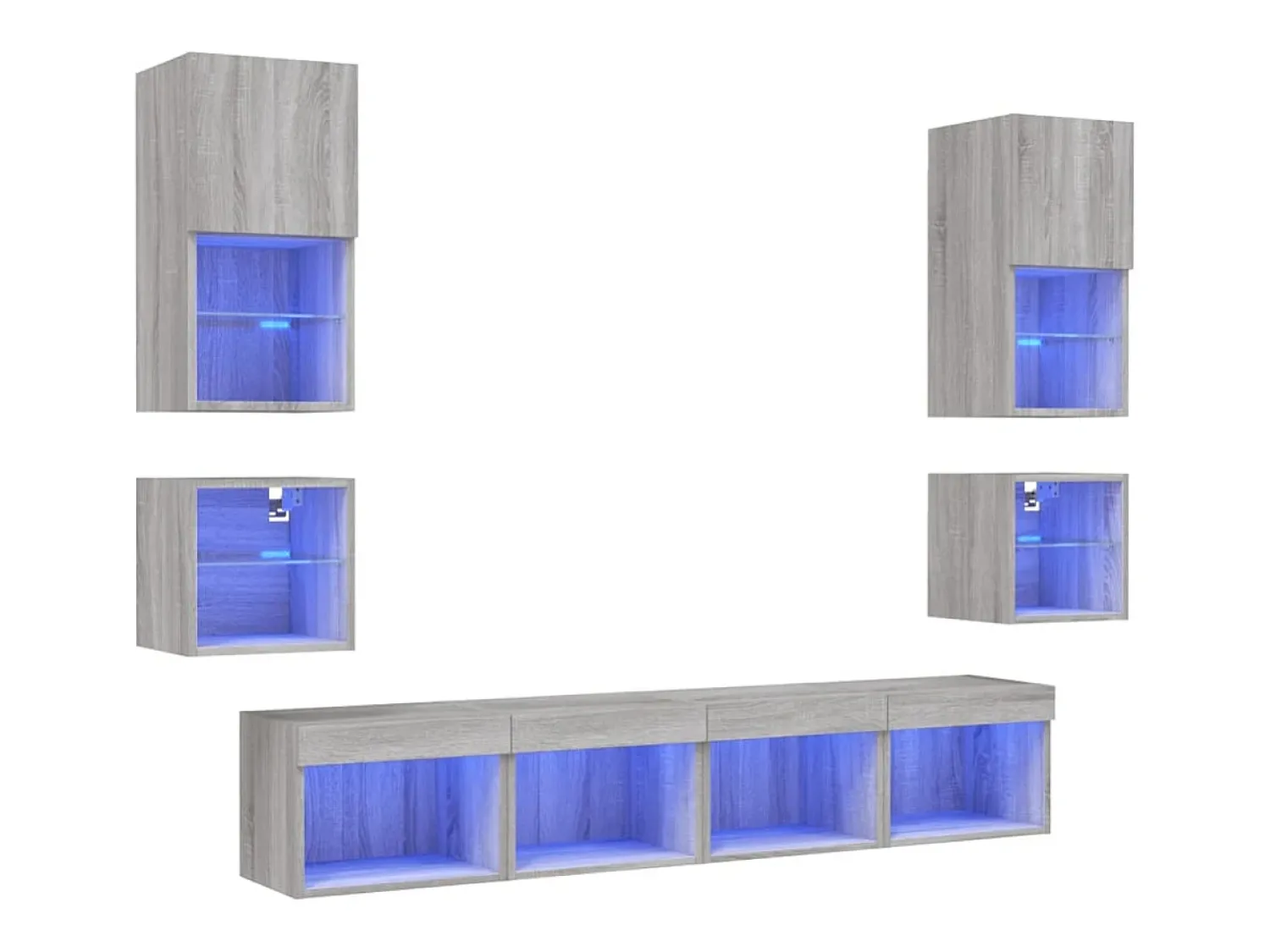 Móvel De Tv*Helloshop26 Suporte de TV multimídia prateleira de TV buffet de TV sala de jantar sala de estar quarto com LED 8 peças Sonoma Engineered Wood cinza 02_0029484 Castanho