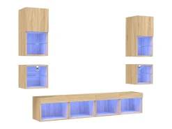 Helloshop26 Suporte de TV multimídia prateleira de TV buffet de TV sala de jantar sala de estar quarto com LED 8 peças carvalho Sonoma madeira projetada marrom 02_0029481^ Móvel De Tv