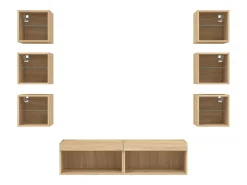 Móvel De Tv|Helloshop26 Suporte de TV multimídia prateleira de TV buffet de TV sala de jantar sala de estar quarto com LED 8 peças carvalho Sonoma madeira projetada marrom 02_0029482 Castanho