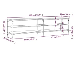 Helloshop26 Suporte de TV multimídia prateleira de TV buffet de TV sala de jantar sala de estar quarto sonoma 200 x 30 x 50 cm madeira projetada e metal cinza 02_0028436^ Móvel De Tv