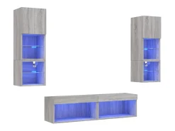 Móvel De Tv|Helloshop26 Suporte de TV multimídia prateleira de TV buffet de TV sala de jantar sala de estar quarto com LED 6 peças Sonoma Engineered Wood cinza 02_0029460 Castanho