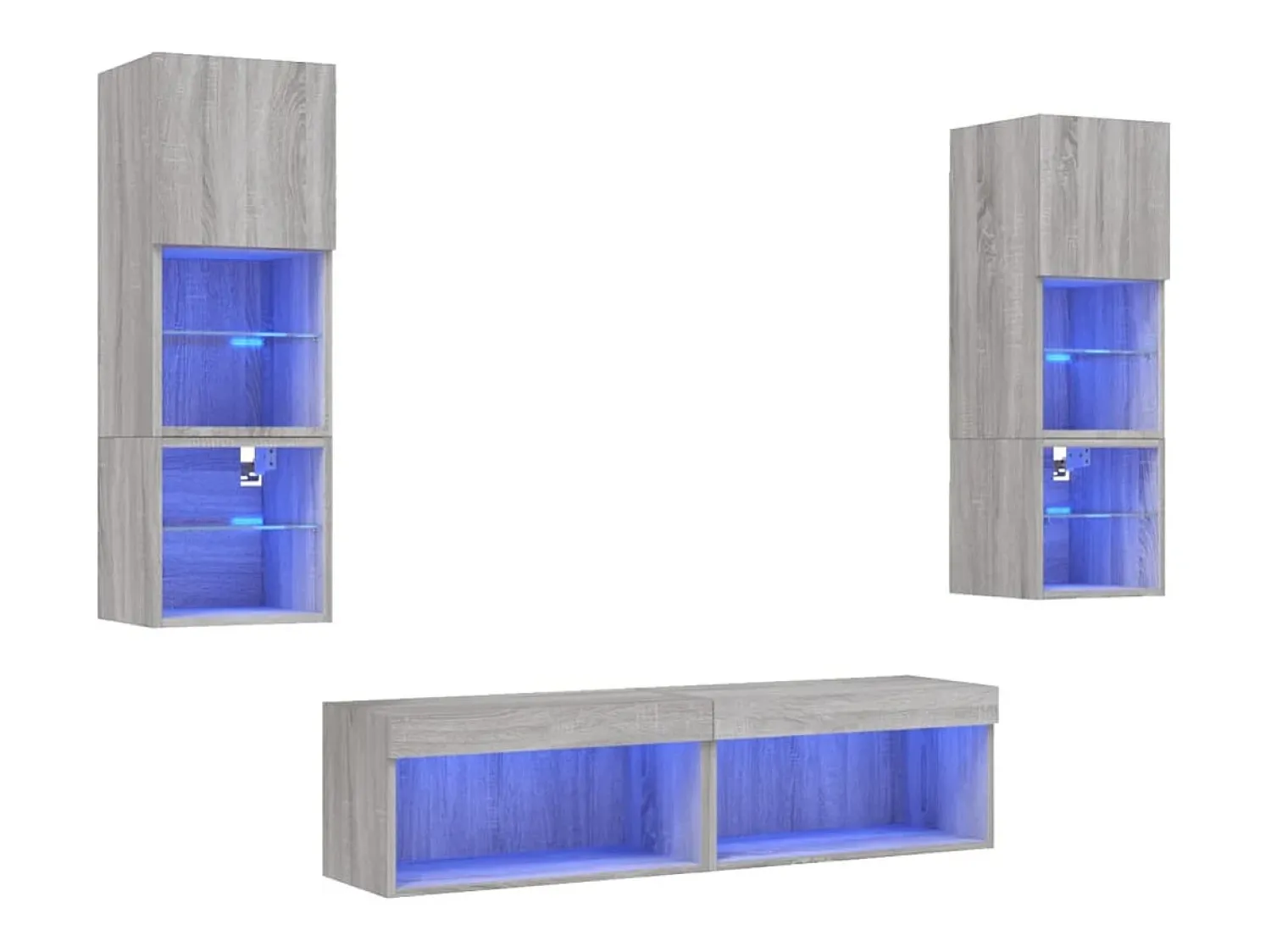 Móvel De Tv|Helloshop26 Suporte de TV multimídia prateleira de TV buffet de TV sala de jantar sala de estar quarto com LED 6 peças Sonoma Engineered Wood cinza 02_0029460 Castanho