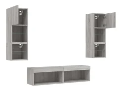 Móvel De Tv|Helloshop26 Suporte de TV multimídia prateleira de TV buffet de TV sala de jantar sala de estar quarto com LED 6 peças Sonoma Engineered Wood cinza 02_0029460 Castanho