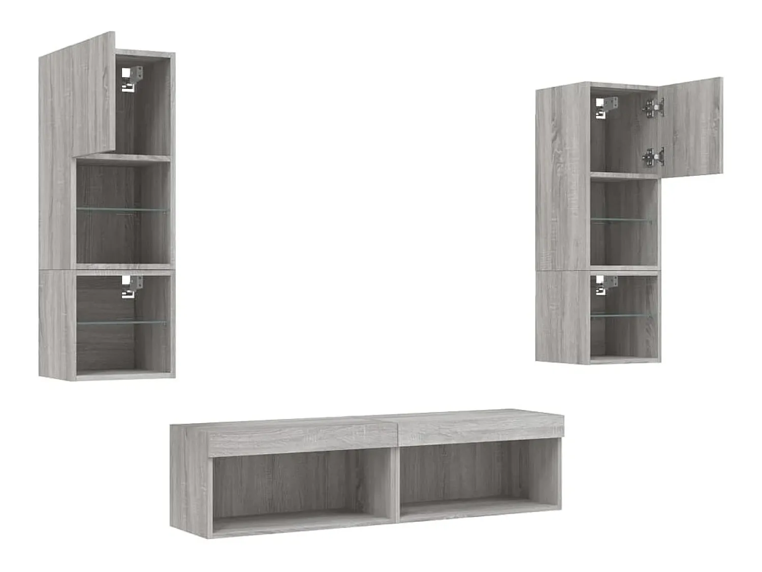 Móvel De Tv|Helloshop26 Suporte de TV multimídia prateleira de TV buffet de TV sala de jantar sala de estar quarto com LED 6 peças Sonoma Engineered Wood cinza 02_0029460 Castanho