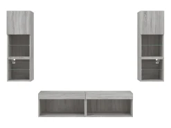 Móvel De Tv|Helloshop26 Suporte de TV multimídia prateleira de TV buffet de TV sala de jantar sala de estar quarto com LED 6 peças Sonoma Engineered Wood cinza 02_0029460 Castanho