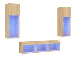 Móvel De Tv|Helloshop26 Suporte de TV multimídia prateleira de TV buffet de TV sala de jantar sala de estar quarto com LED 5 peças carvalho Sonoma madeira projetada marrom 02_0029413 Castanho
