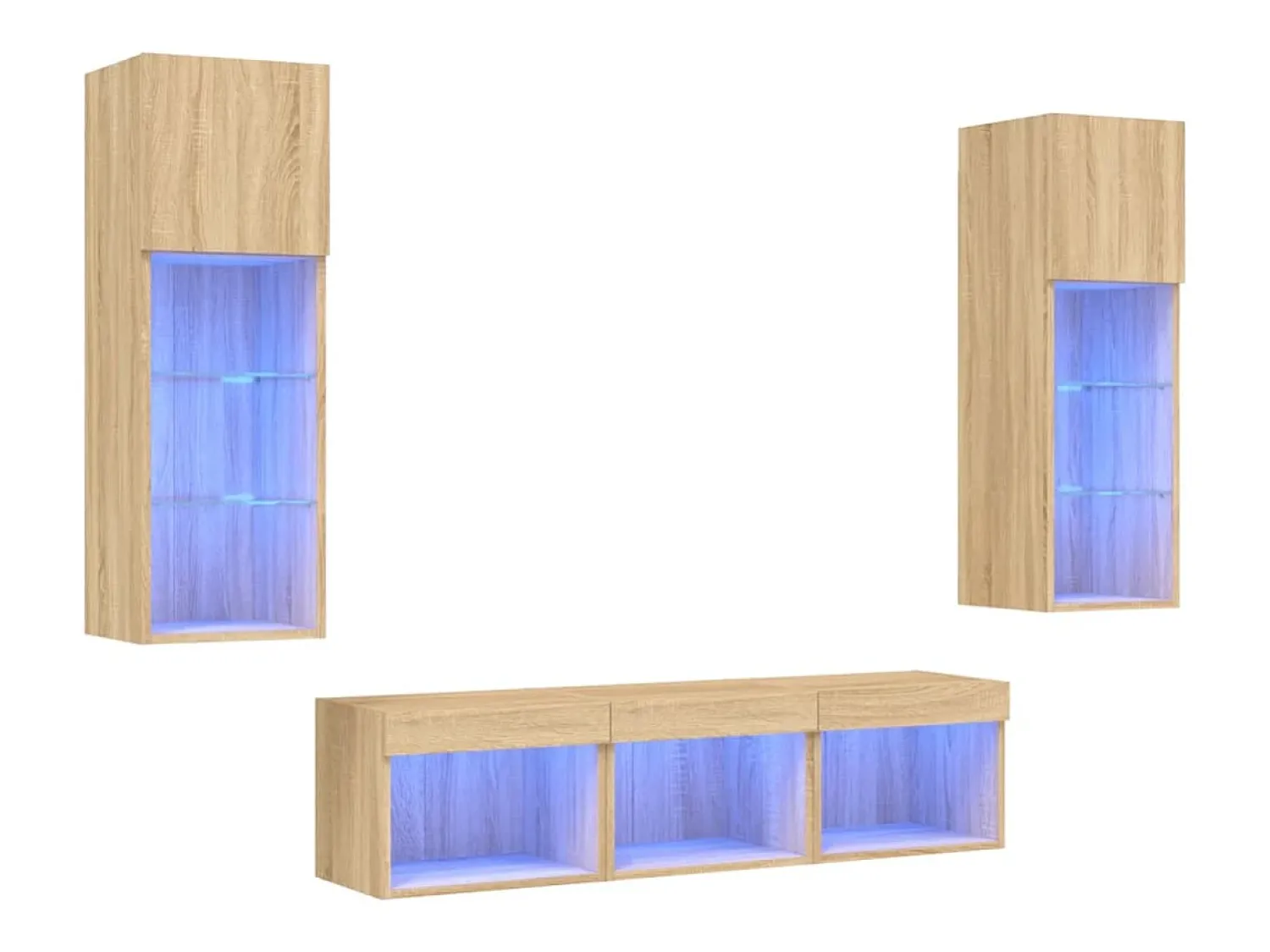 Móvel De Tv|Helloshop26 Suporte de TV multimídia prateleira de TV buffet de TV sala de jantar sala de estar quarto com LED 5 peças carvalho Sonoma madeira projetada marrom 02_0029413 Castanho