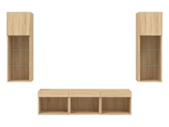 Móvel De Tv|Helloshop26 Suporte de TV multimídia prateleira de TV buffet de TV sala de jantar sala de estar quarto com LED 5 peças carvalho Sonoma madeira projetada marrom 02_0029413 Castanho