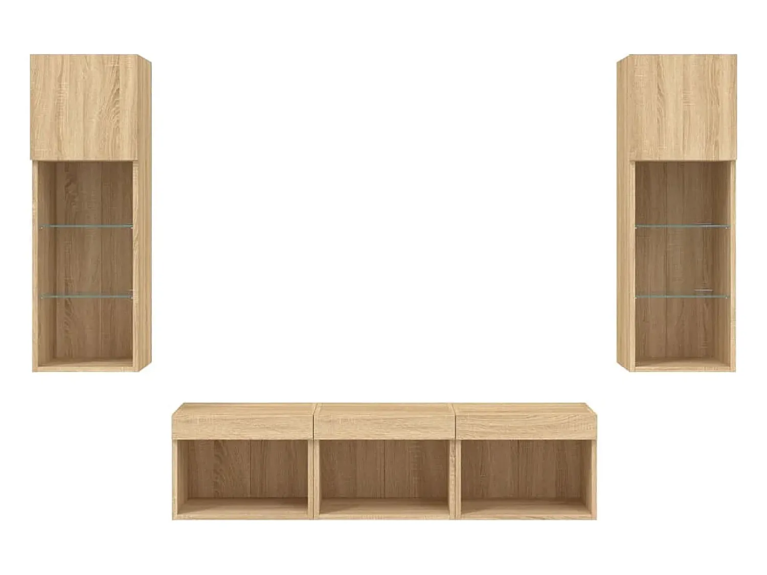 Móvel De Tv|Helloshop26 Suporte de TV multimídia prateleira de TV buffet de TV sala de jantar sala de estar quarto com LED 5 peças carvalho Sonoma madeira projetada marrom 02_0029413 Castanho