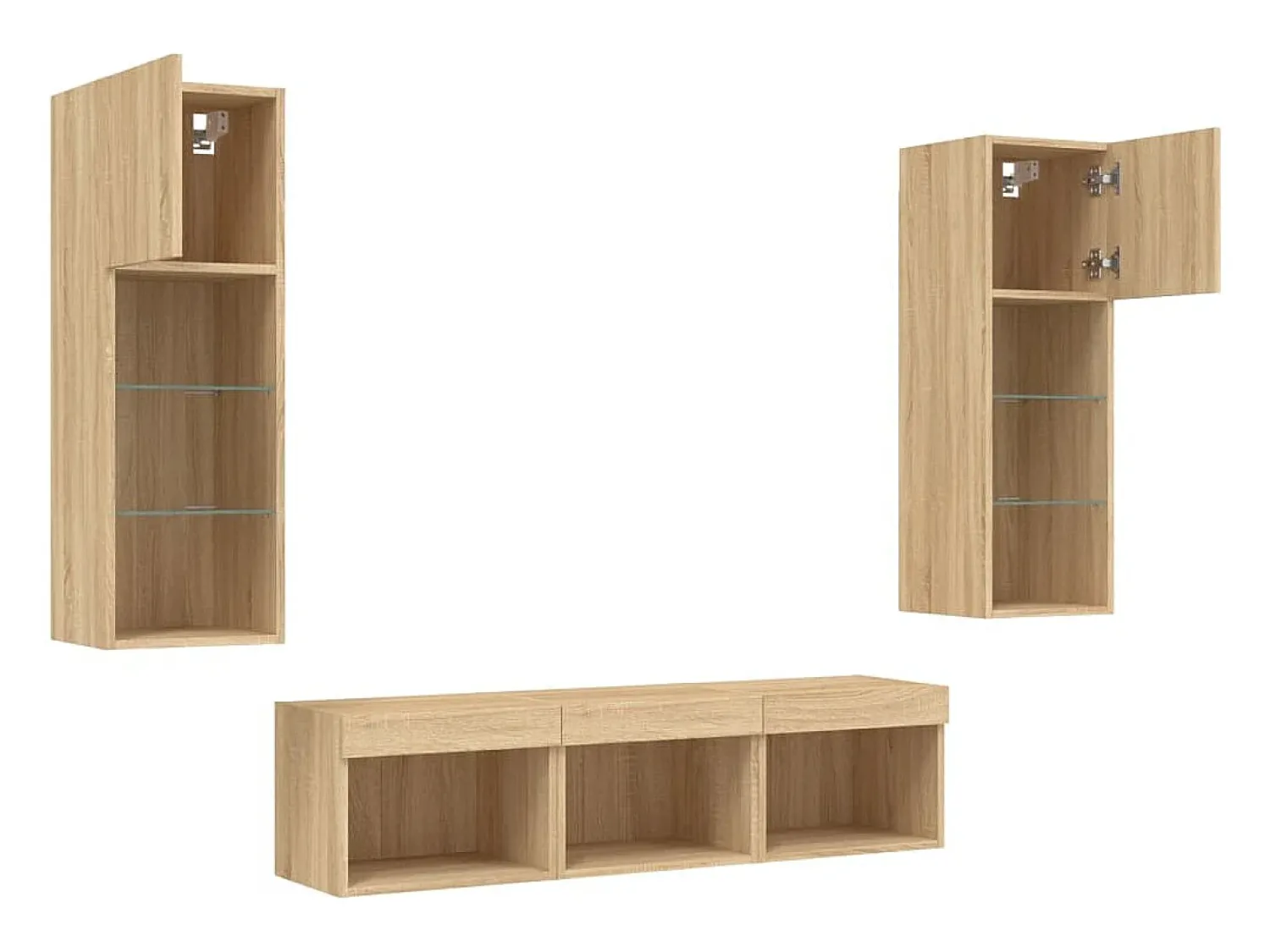 Móvel De Tv|Helloshop26 Suporte de TV multimídia prateleira de TV buffet de TV sala de jantar sala de estar quarto com LED 5 peças carvalho Sonoma madeira projetada marrom 02_0029413 Castanho