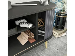 Móvel De Tv*Dmora Suporte de TV móvel Desteve, Aparador de soDia a dia, Armário baixo para TV, Base de parede equipada, 140x43h64 cm, e Antracite Preto