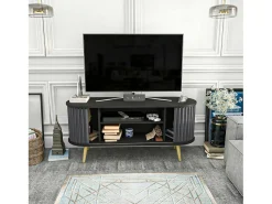 Móvel De Tv*Dmora Suporte de TV móvel Desteve, Aparador de soDia a dia, Armário baixo para TV, Base de parede equipada, 140x43h64 cm, e Antracite Preto
