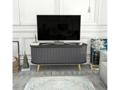 Móvel De Tv*Dmora Suporte de TV móvel Desteve, Aparador de soDia a dia, Armário baixo para TV, Base de parede equipada, 140x43h64 cm, e Antracite Preto