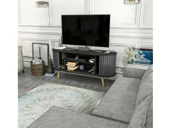 Móvel De Tv*Dmora Suporte de TV móvel Desteve, Aparador de soDia a dia, Armário baixo para TV, Base de parede equipada, 140x43h64 cm, e Antracite Preto