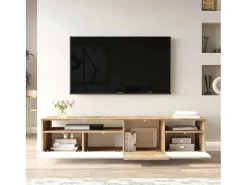 Best Dmora Suporte de TV móvel Dgiulian, CrEdenza de sala de estar, armário baixo para TV, base de parede equipada, 180x45h45 cm, carvalho e branco Castanho