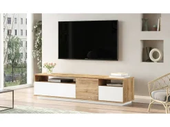 Best Dmora Suporte de TV móvel Dgiulian, CrEdenza de sala de estar, armário baixo para TV, base de parede equipada, 180x45h45 cm, carvalho e branco Castanho