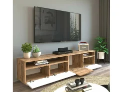 Best Dmora Suporte de TV móvel Dgiulian, CrEdenza de sala de estar, armário baixo para TV, base de parede equipada, 180x45h45 cm, carvalho e branco Castanho