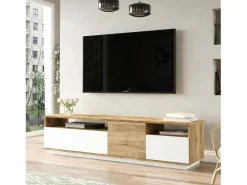 Best Dmora Suporte de TV móvel Dgiulian, CrEdenza de sala de estar, armário baixo para TV, base de parede equipada, 180x45h45 cm, carvalho e branco Castanho